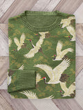 Cranes & Pine Trees Japanese Traditional Pattern Cozy Knit Sweater