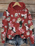 Cats and Plum Blossoms Print Cotton Cozy Hoodie