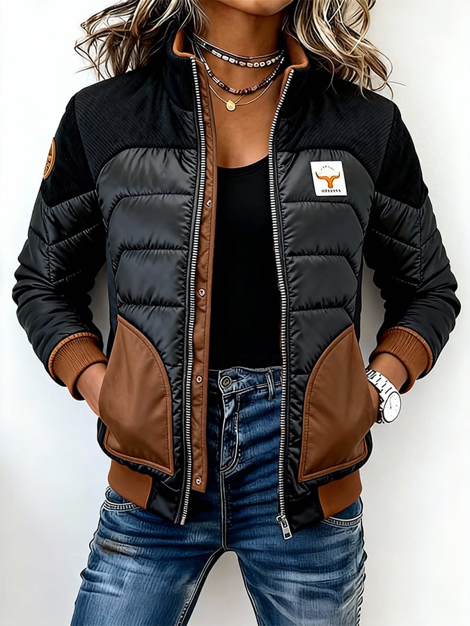 Women'S Casual Loose Patchwork Warm Cotton Coat