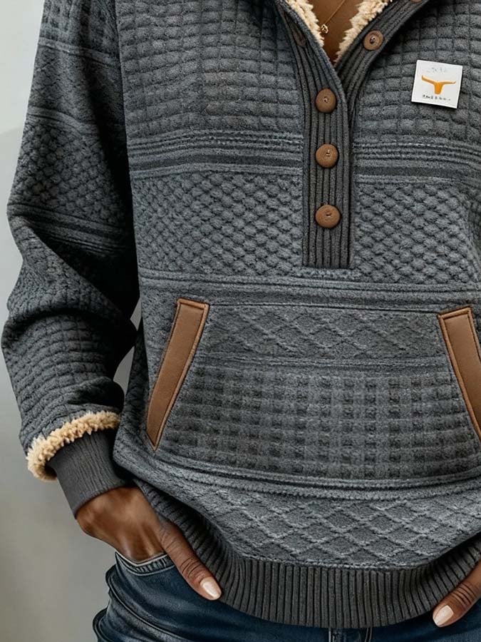 Women'S Casual Color Block Printed Hooded Sweatshirt