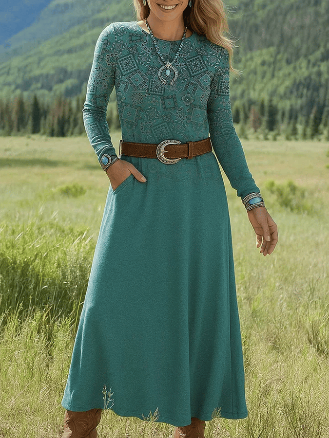 Women's Paisley Print Long-sleeved Dress