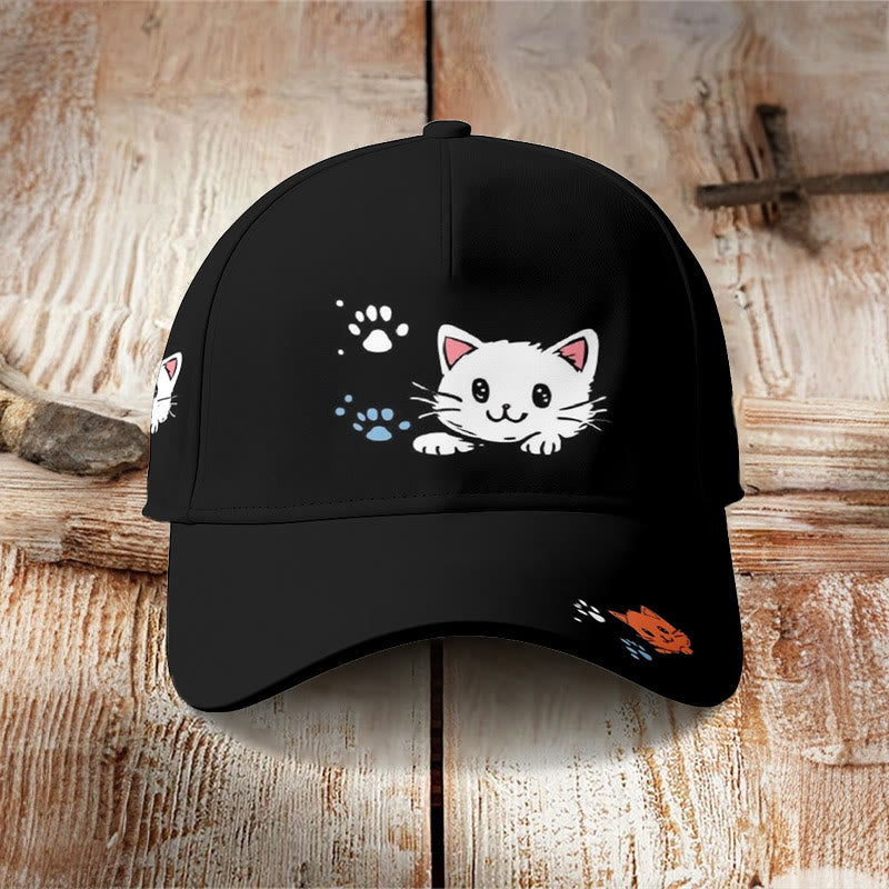 Dashingsoul Cute cat and footprints print Cap