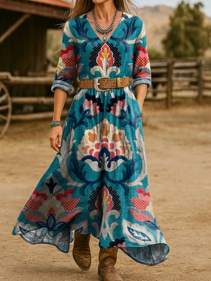 Women's Western Vintage Floral Print Dress