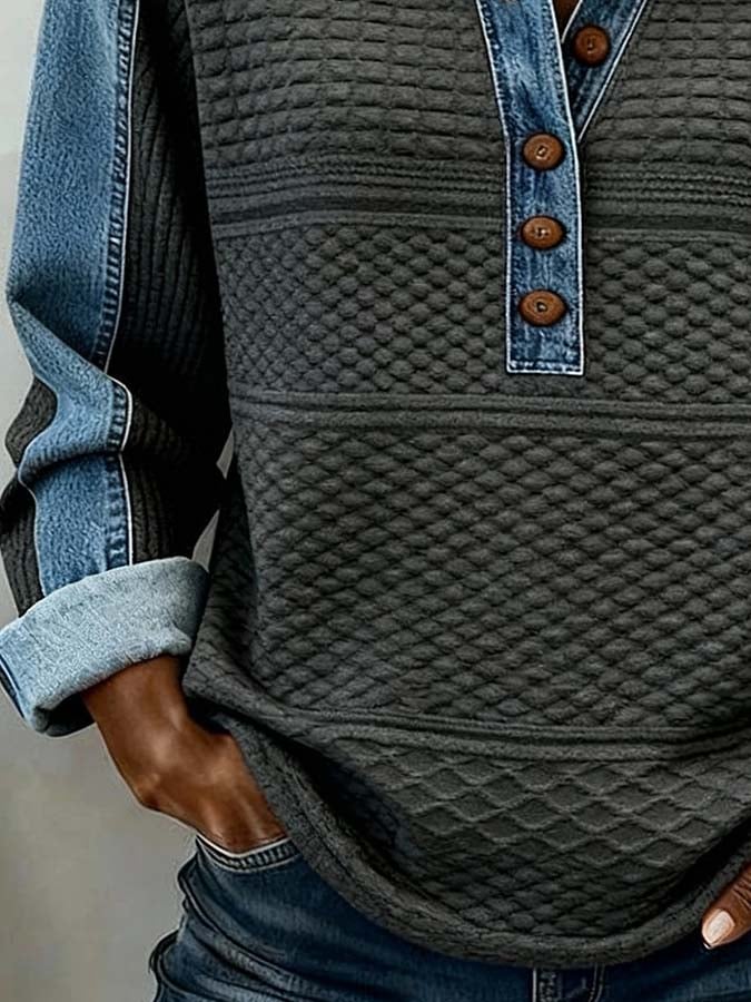 Women'S Casual Color-Blocked Pullover Sweatshirt