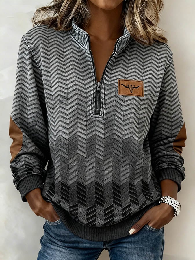 Women'S Casual Loose Color-Blocked Sweatshirt