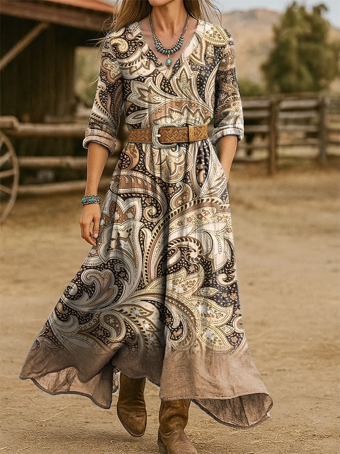 Women's Western Vintage Floral Print Dress