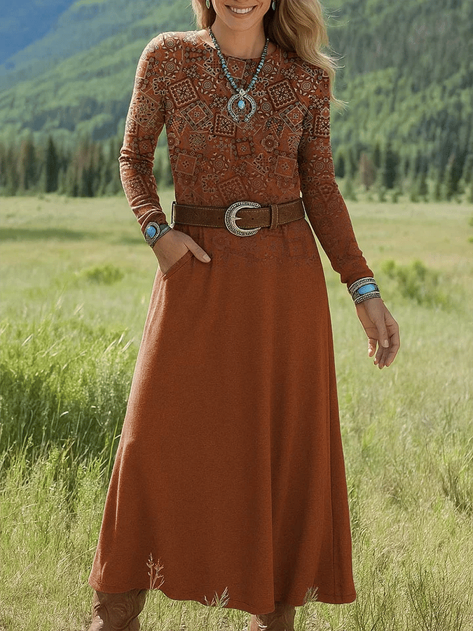 Women's Paisley Print Long-sleeved Dress