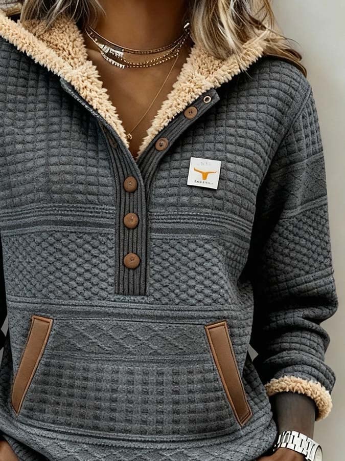 Women'S Casual Color Block Printed Hooded Sweatshirt