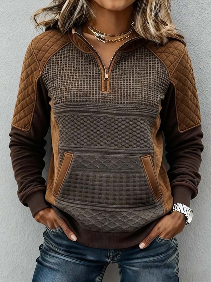 Women'S Casual Color-Blocked Print Pullover Top