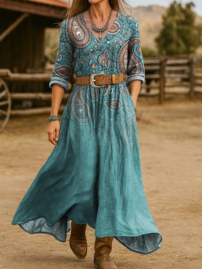 Women's Western Vintage Floral Print Dress