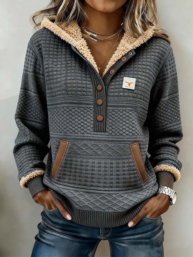 Women'S Casual Color Block Printed Hooded Sweatshirt