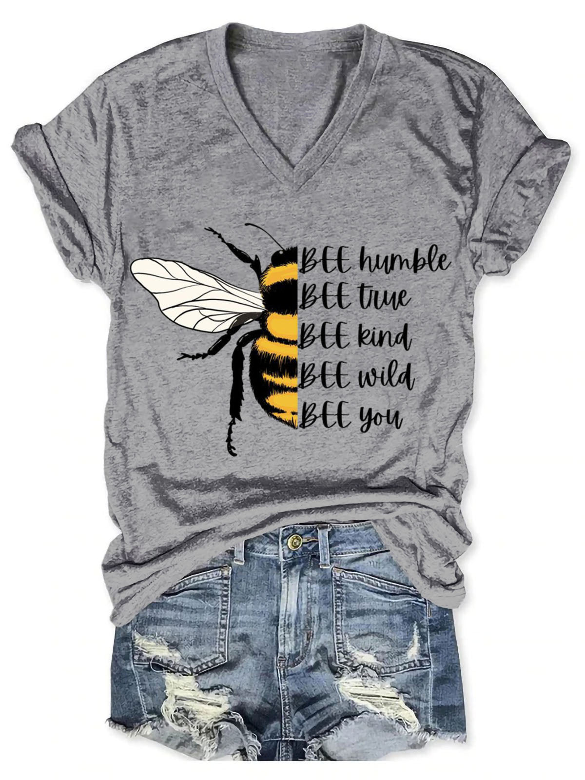 Bee Humble Bee True Bee Kind Bee Wild Bee You Art Print V-neck Casual T-Shirt