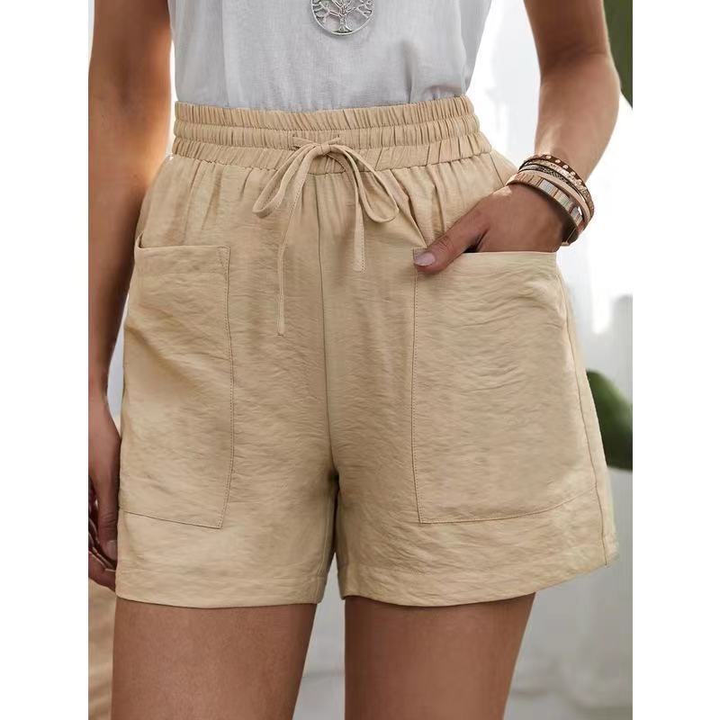 Loose Linen Casual Pocket Solid Color Shorts