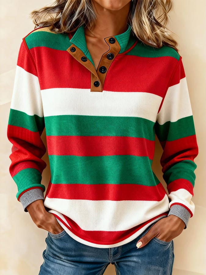 Women'S Casual Color Block Printed Pullover Sweatshirt