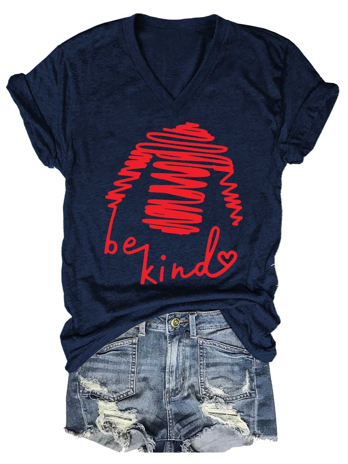 Be Kind V-neck Casual T-shirt