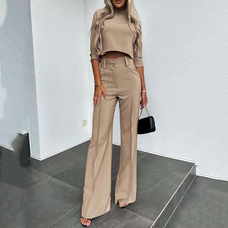 ⏳Time-Limited Special⏰Women's Elegant Crop Top & Wide-Leg Pants Set👖