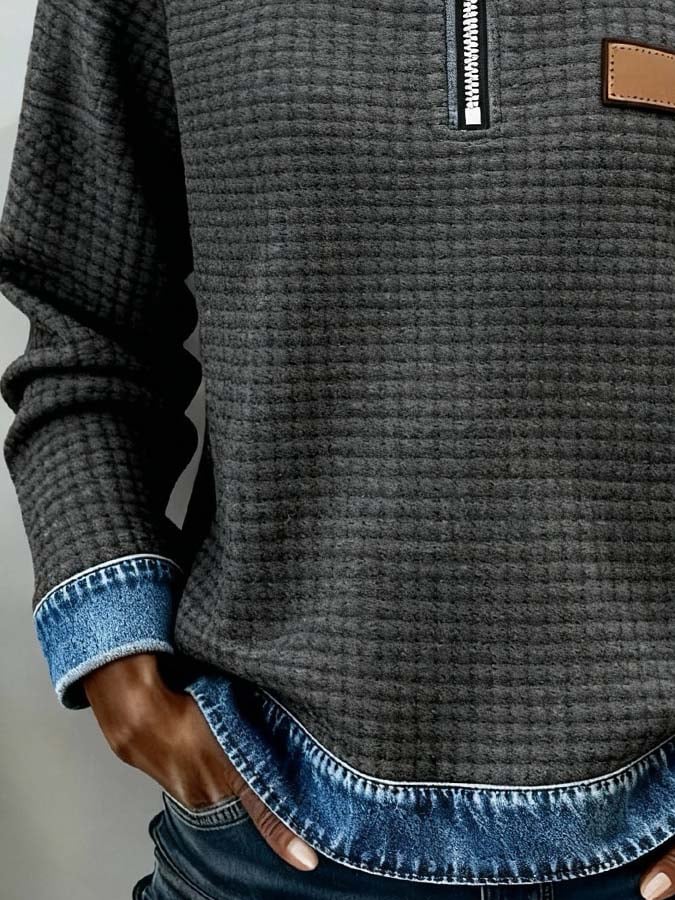 Women'S Casual Color-Blocked Pullover Sweatshirt