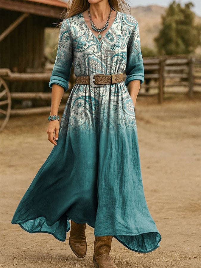 Women's Western Vintage Floral Print Dress