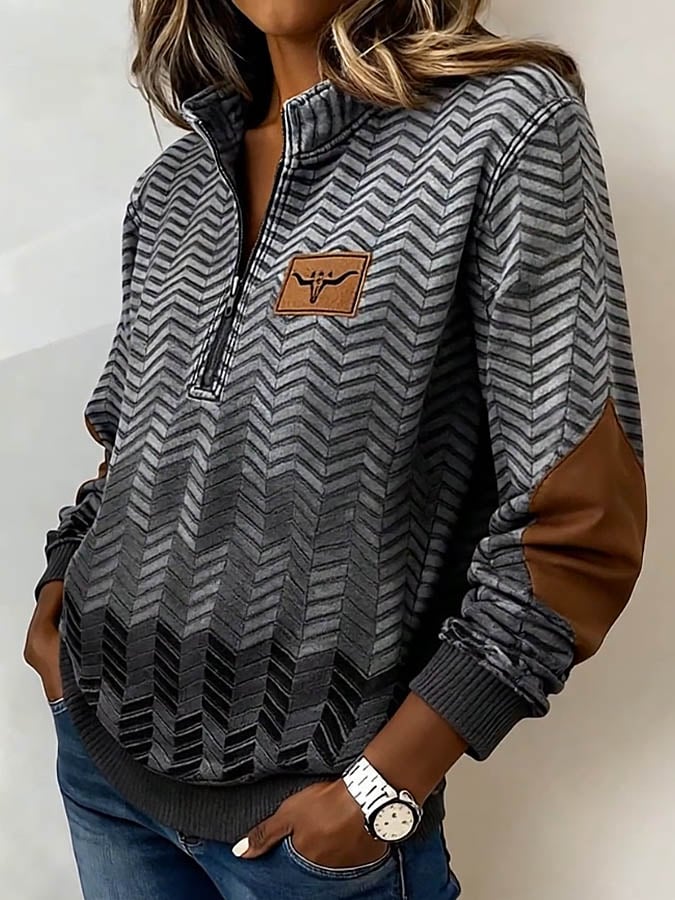 Women'S Casual Loose Color-Blocked Sweatshirt