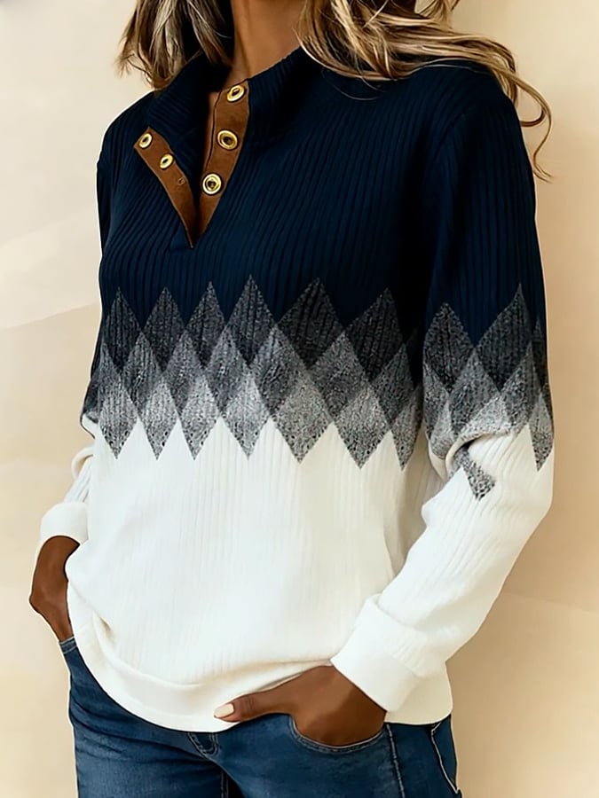 Women'S Casual Loose Color-Blocked Sweatshirt