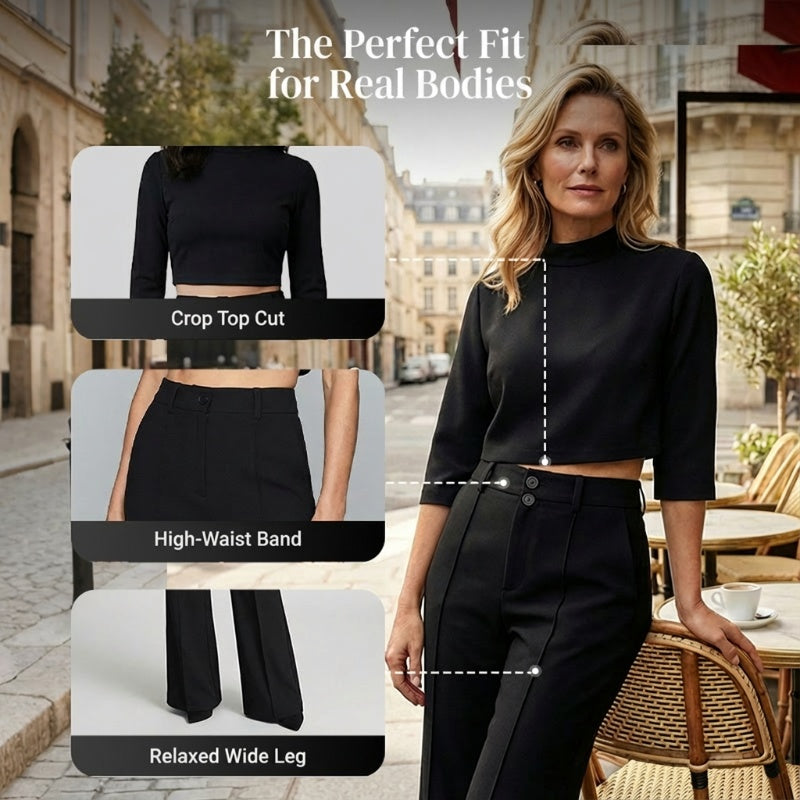 ⏳Time-Limited Special⏰Women's Elegant Crop Top & Wide-Leg Pants Set👖