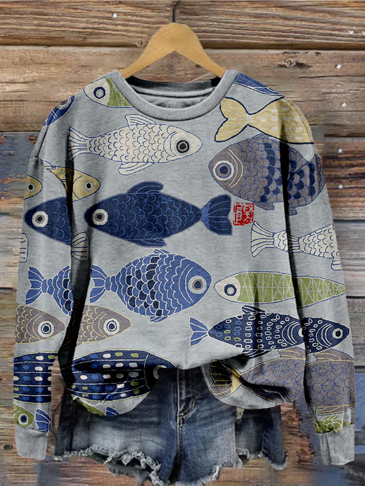 Vintage Fish Japanese Art Crew Neck Comfy Sweatshirt