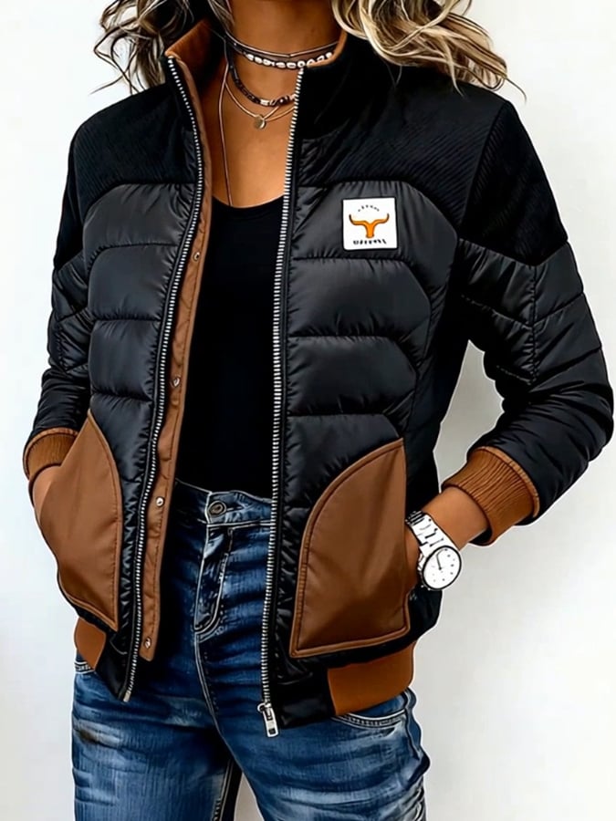 Women'S Casual Loose Patchwork Warm Cotton Coat