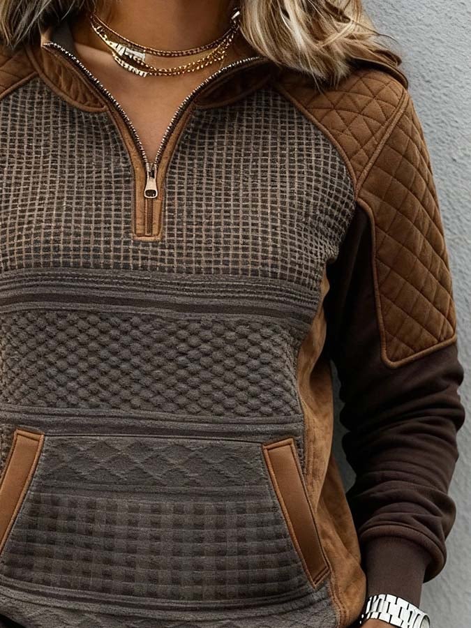 Women'S Casual Color-Blocked Print Pullover Top