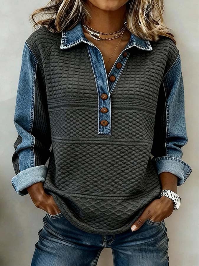 Women'S Casual Color-Blocked Pullover Sweatshirt