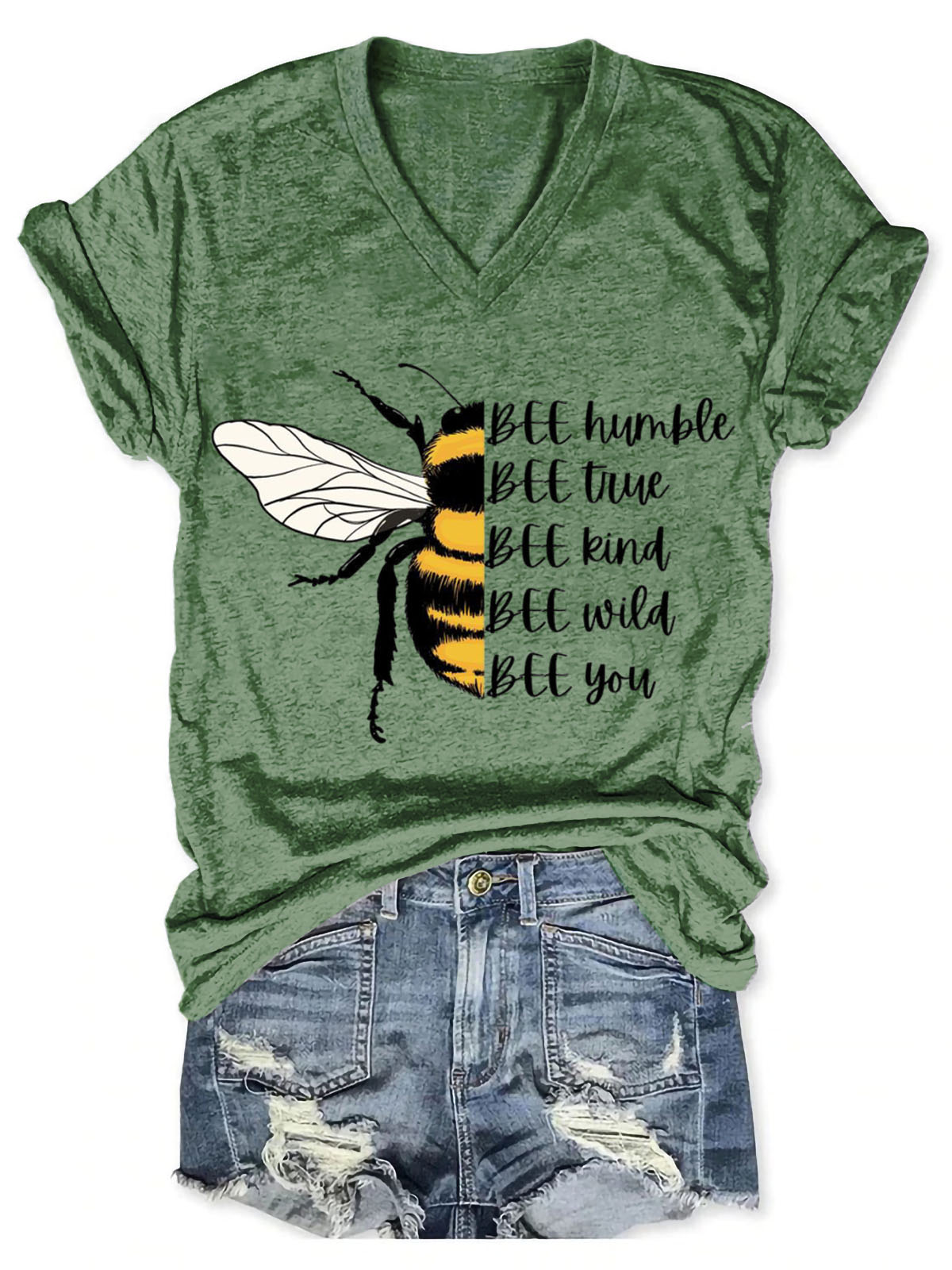 Bee Humble Bee True Bee Kind Bee Wild Bee You Art Print V-neck Casual T-Shirt