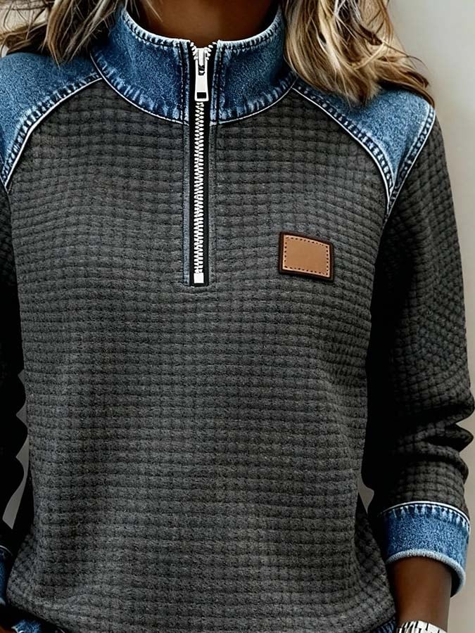 Women'S Casual Color-Blocked Pullover Sweatshirt