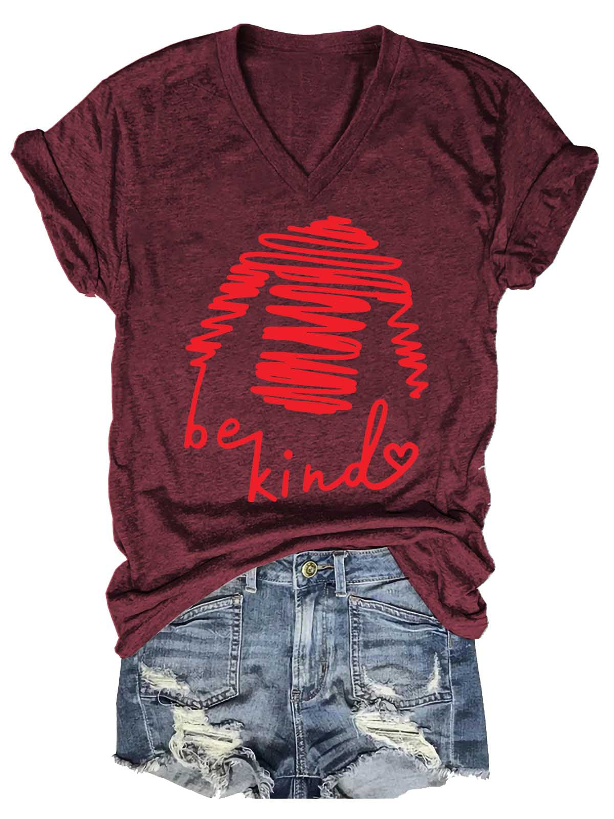 Be Kind V-neck Casual T-shirt