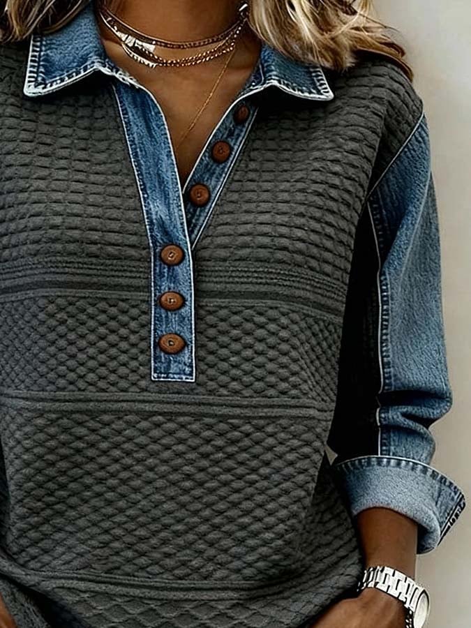 Women'S Casual Color-Blocked Pullover Sweatshirt