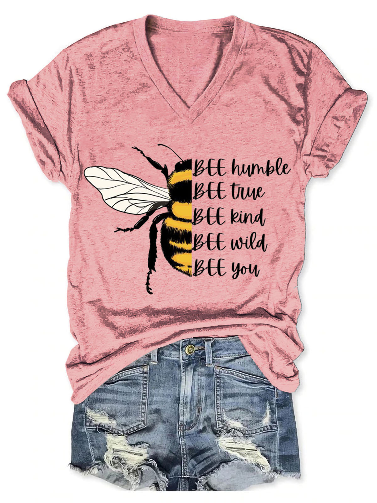 Bee Humble Bee True Bee Kind Bee Wild Bee You Art Print V-neck Casual T-Shirt