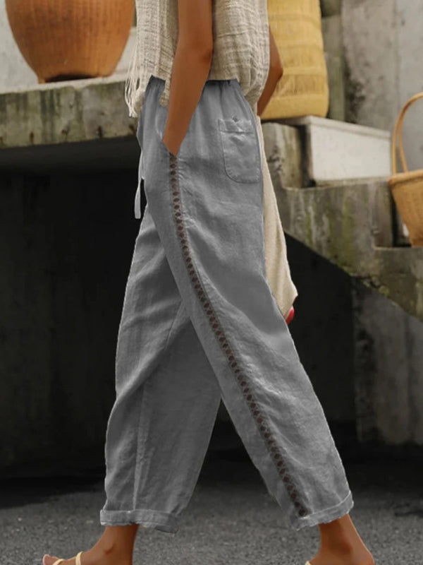Women's Summer Nine-minute Cotton Linen Elastic Waist Pants