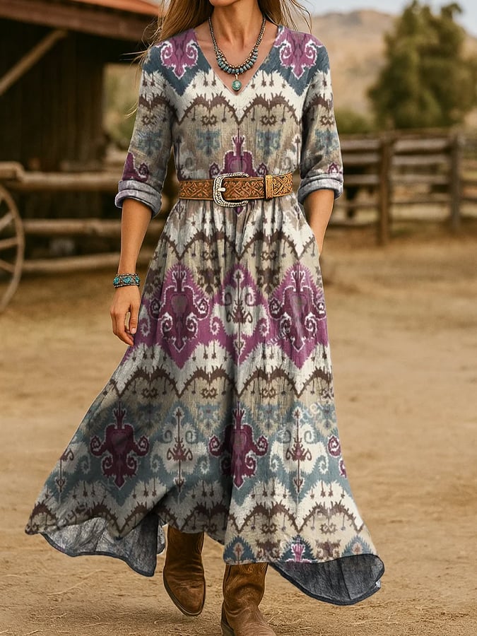 Women's Western Vintage Floral Print Dress