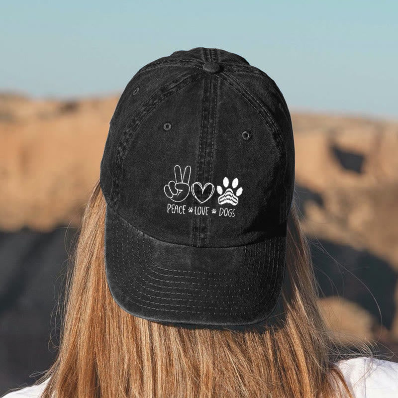 Dashingsoul Peace Love Dogs Print Washed Baseball Cap