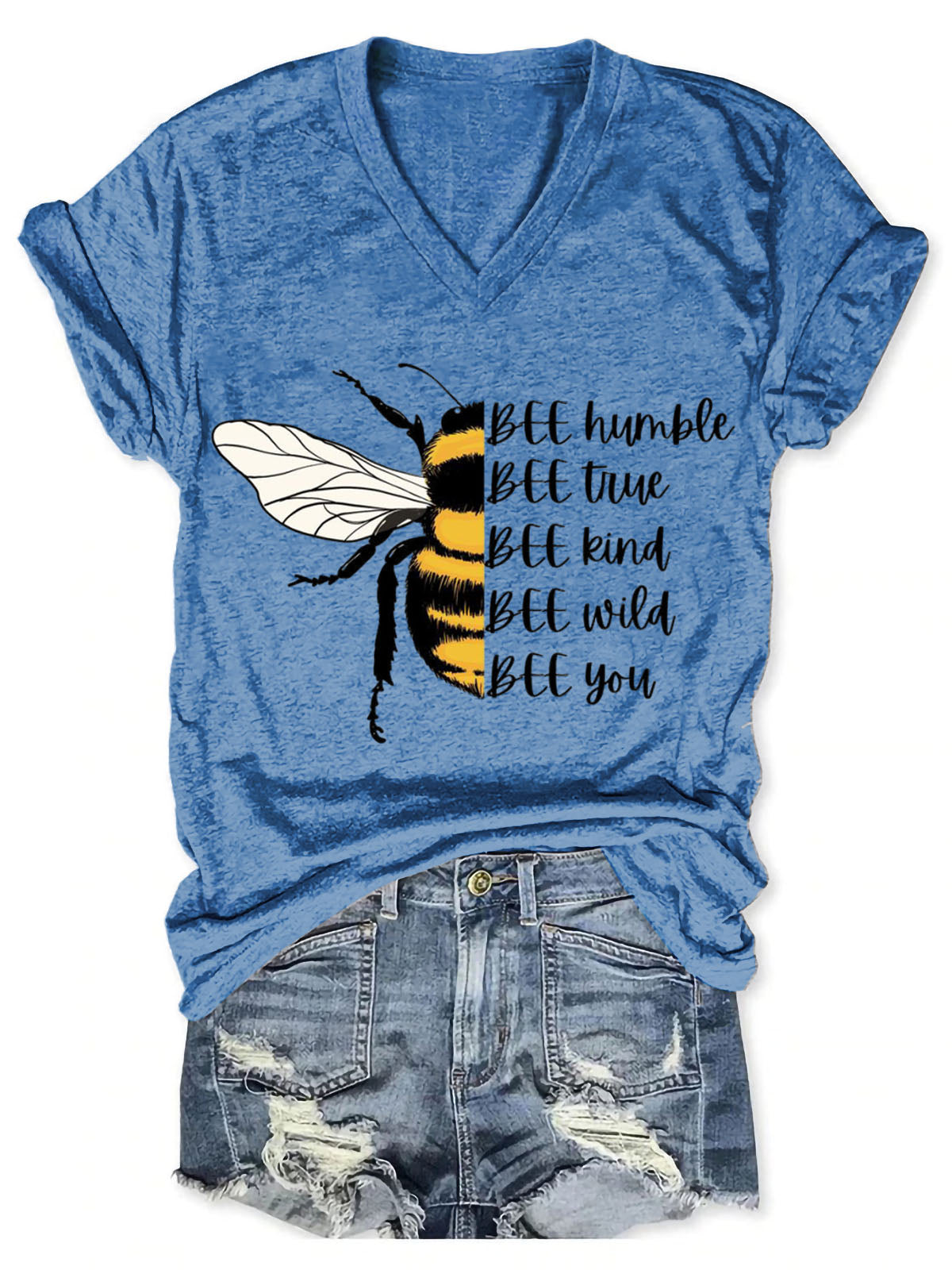 Bee Humble Bee True Bee Kind Bee Wild Bee You Art Print V-neck Casual T-Shirt