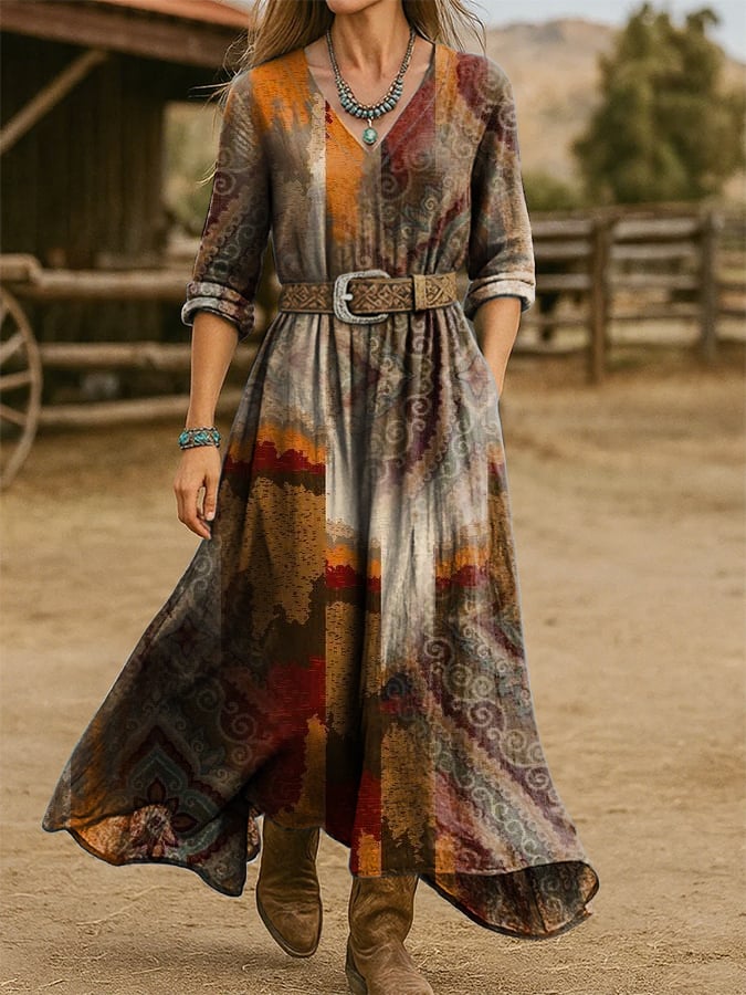 Women's Western Vintage Floral Print Dress