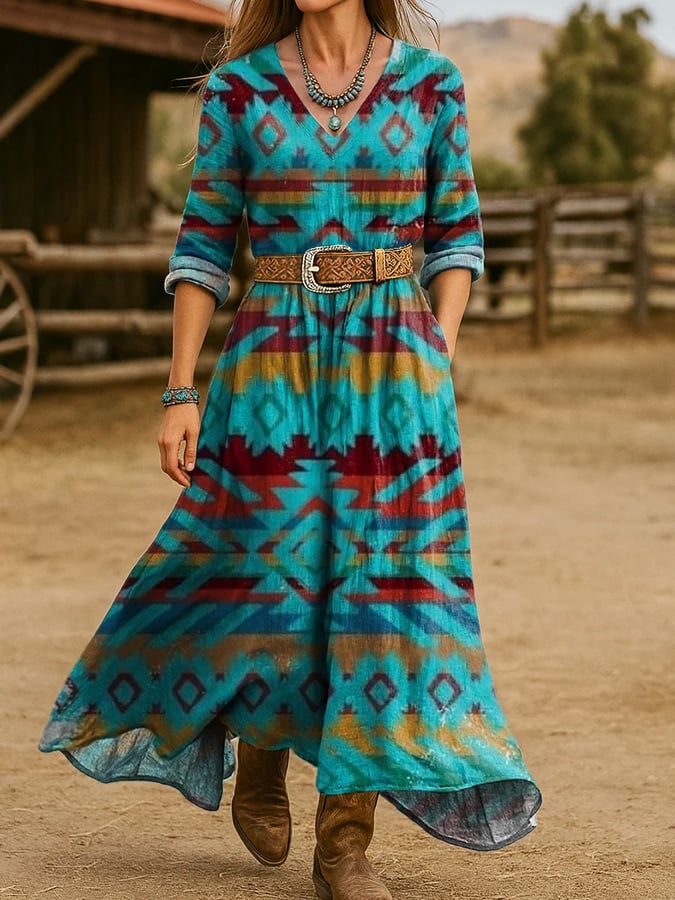 Women's Western Vintage Floral Print Dress