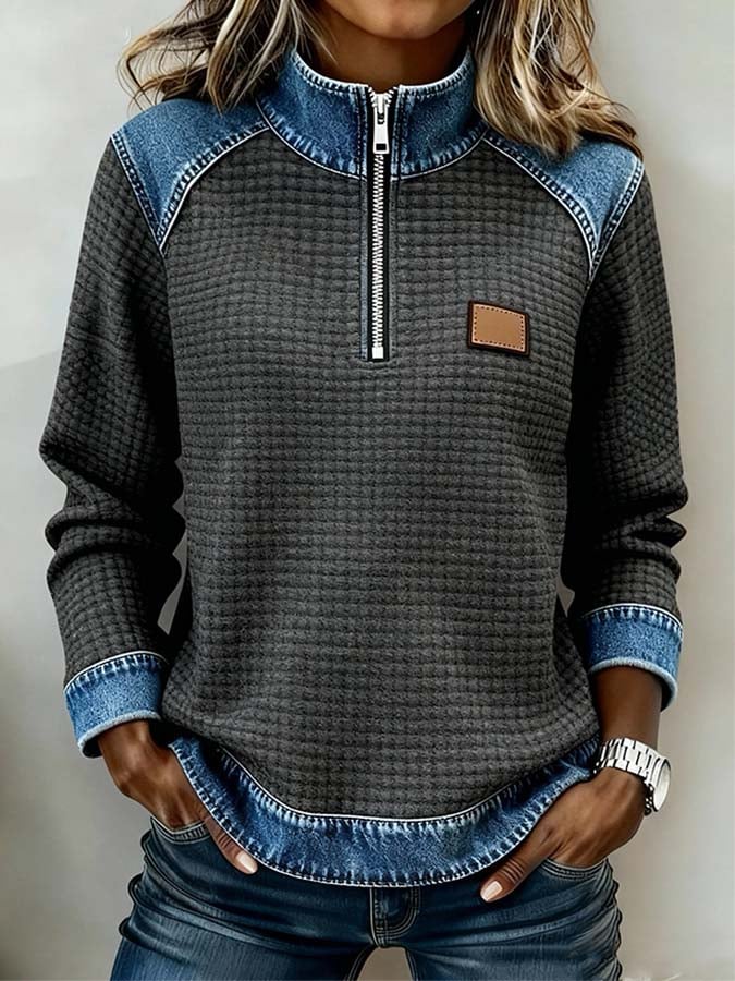 Women'S Casual Color-Blocked Pullover Sweatshirt