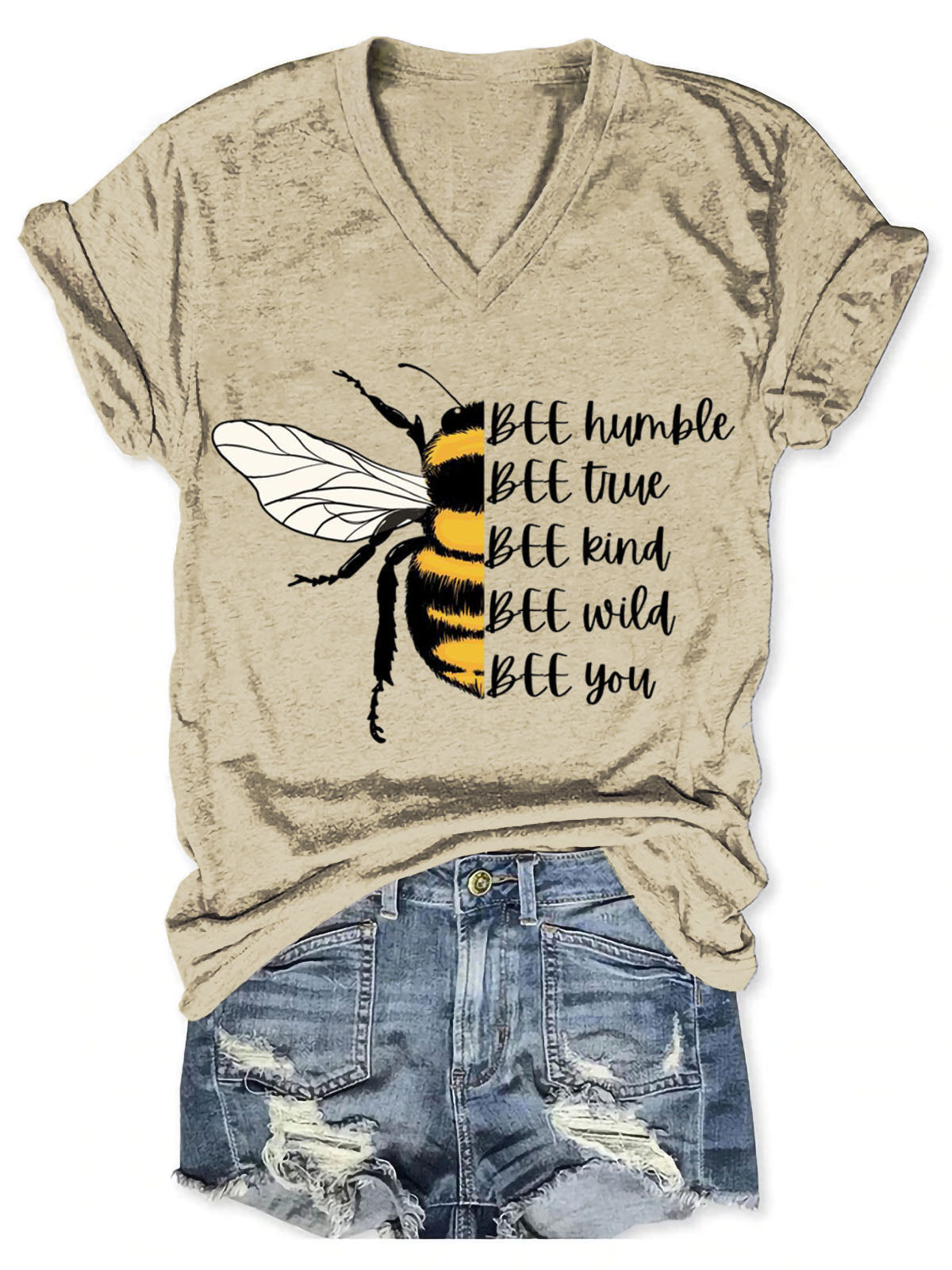 Bee Humble Bee True Bee Kind Bee Wild Bee You Art Print V-neck Casual T-Shirt