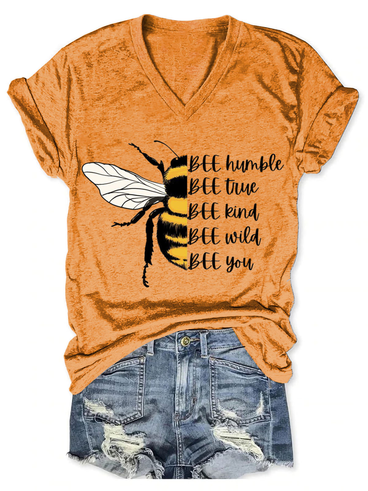 Bee Humble Bee True Bee Kind Bee Wild Bee You Art Print V-neck Casual T-Shirt