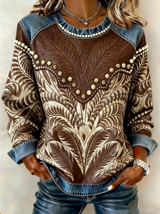 Women's Retro Western Print Sweatshirt