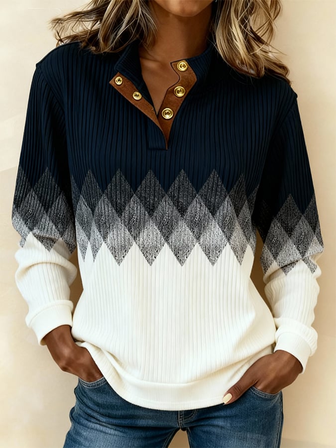 Women'S Casual Loose Color-Blocked Sweatshirt