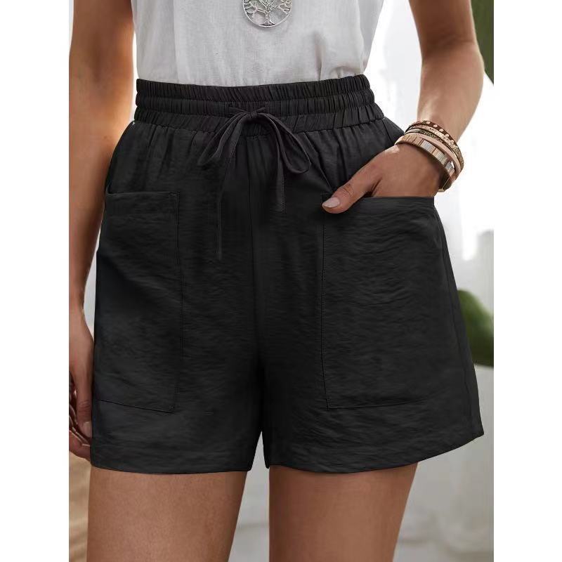 Loose Linen Casual Pocket Solid Color Shorts