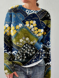 Traditional Japanese Pattern Crew Neck Comfy Sweater