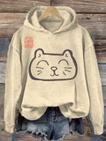 Japanese Art Cat Print Vintage Hoodie