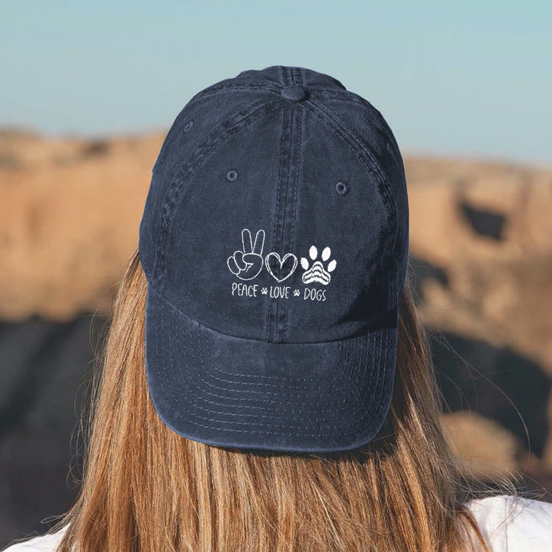 Dashingsoul Peace Love Dogs Print Washed Baseball Cap