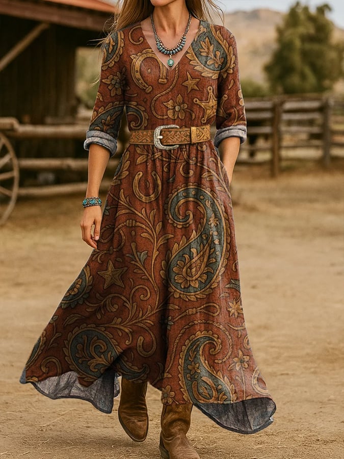 Women's Western Vintage Floral Print Dress